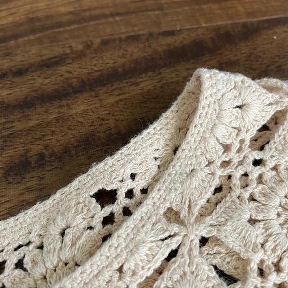 Sezane Dorine Crochet Top 100% Cotton Large Beige Lace Cottagecore Grandmacore - Picture 10 of 14